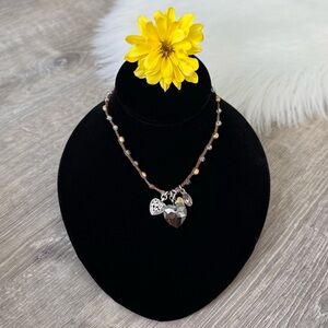 💗 BRIGHTON Karma Heart Gold Beaded Charm Pendant Necklace Retired Vintage